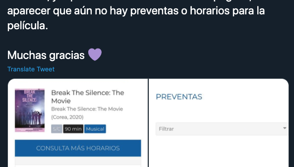 Fans de BTS tiran la página de Cinépolis.