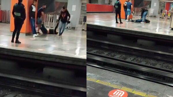 Jóvenes arrastran a su amigo tomado por el Metro de la CDMX para llevarlo a casa