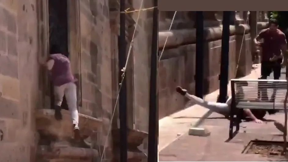 Johnny Montesana, ‘haciendo parkour’ causó daños al Palacio de Gobierno.